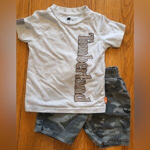 Timberland Kids Light Gray Tee with Camo Shorts Sz 2T